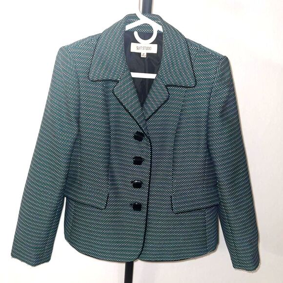 Teal and Black and white checkered blazer - Picture 1 of 7